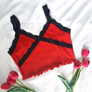 Coquette Y2K Lace Top In Pretty Red Colour