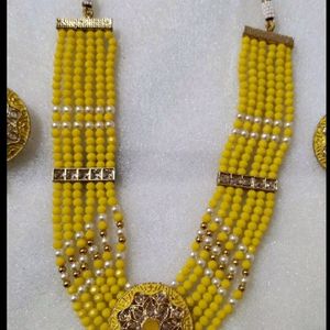 Mustard Colour Necklace With Earings