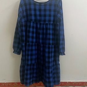 Chic Blue and Black Plaid Dress