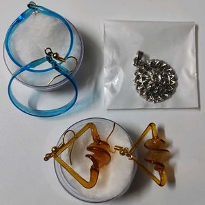 2 Pair Earrings And 1 Pendant Combo