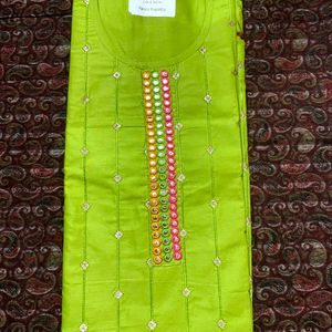 Attractive Lime Green Heavy Dupatta Dress Material