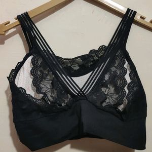 Black Padded Bra Have Upper Side Net For Bust 34