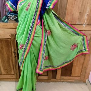 Pista Green Saree With Blouse 34 Size