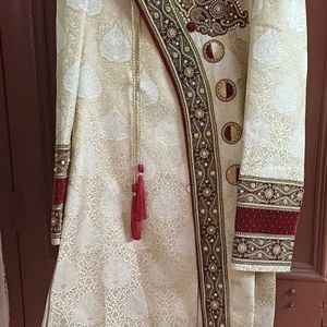 Groom Sherwani Golden & Maroon Color