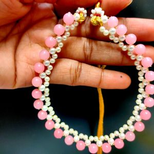 Pink & White Colour Moti Necklace