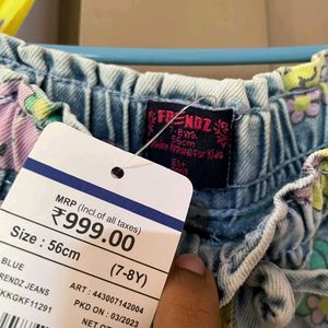 Girls Denim Jeans With Elasticated Waist, 7-8 Yr