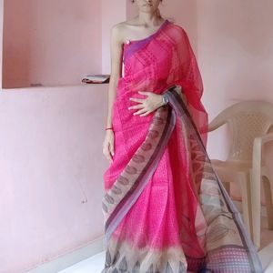 Net Saree With Unstitched Blouse