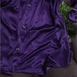 Cozy Satin Dark Purple Night Suit For Women