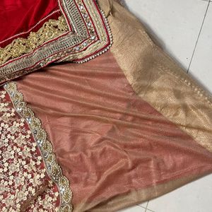 beautiful heavy saree in two colours red & cream