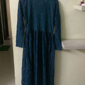 Sea Green A Line Net kurta With Slit