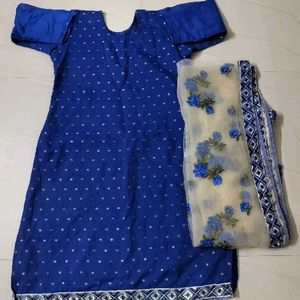 Royal Blue Kurti With Deasigner Dupatta