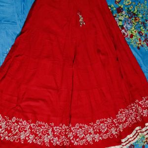 Red Long Skirt For Festival And Wedding