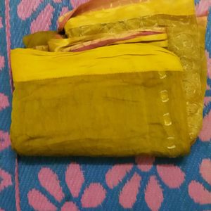 Yellow Saree With Golden Design