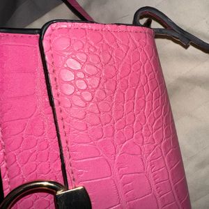 Hnm Pink Croc-texture Sling Bag