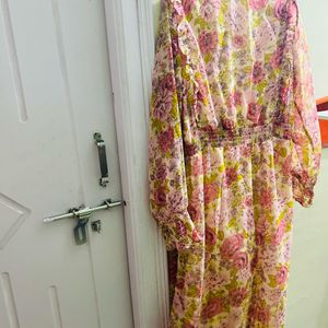 Peach Floral Dress By Westside Store