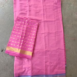 Light Pink Saree. Design Blouse.