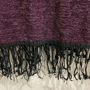 Dark purple wool top with fringes