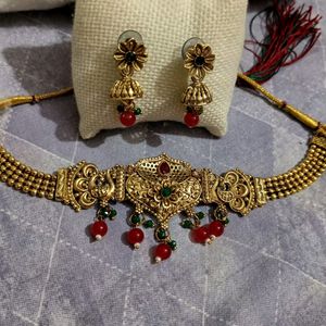 Gold Plated Multi Colour Necklace Set With Earring