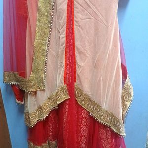 Red Suit/ Partywear Gown With Dupatta