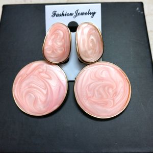 Pink Stone Round Shape Drop Earring