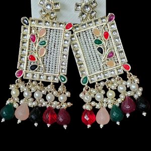 Beautiful Meena Kari And Moti Piroi Earrings