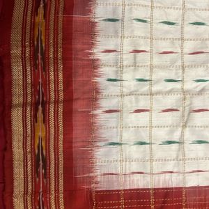 Vintage Pochampally ikkat Silk red & White saree