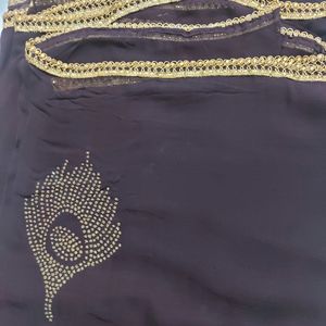 Coke Colour Georgette Saree With Blouse Heavy Kashida Embrodery And Heavy Border