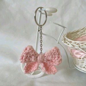 Crochet Bow Keychain Peach Color