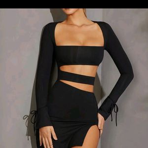 Newme Black Bodycon Mini Ghotic Cutout Dress