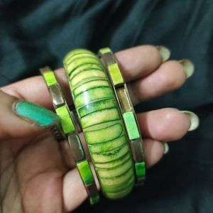 Pure Brass Vintage Green Meenakari Bangle Set