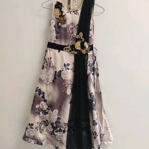 Beautiful Floral Gown With Black Net Dupatta Style