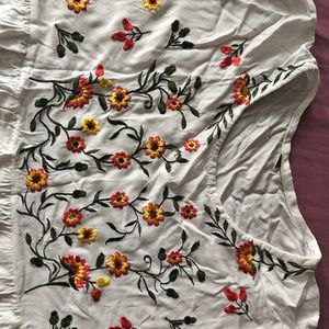 White Floral Print Woman Empire Top