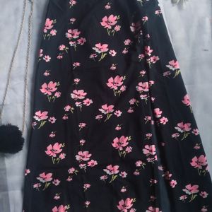 Purys Black Floral Slit-cut Skirt