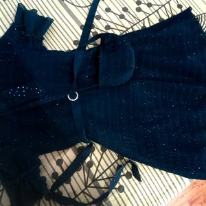 Electric Blue Midi Dress With Korean Bow Design