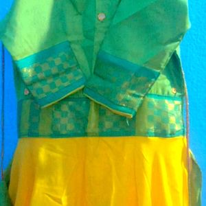 Women Yellow & Green Ethnic Wear Long Frock