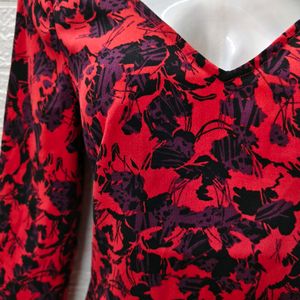 Red & Black Printed A-Line Dress for Large Size