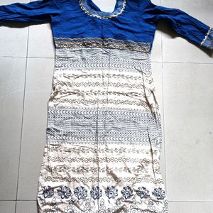 Dark Blue And Cream Cotton Kurti