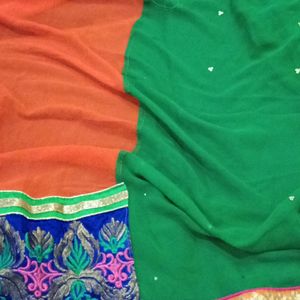 Multicolour Georgett saree With Blouse