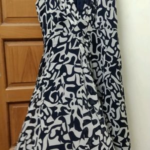 Blue And White Printed Georgette Dress