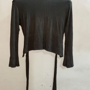 Women Long Sleeves Back Tie Up Sexy Top