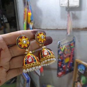 Mena work Jaipuri Jhumka