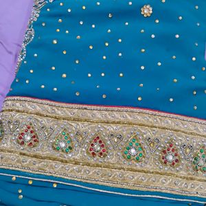 ...Blue Havey Work Saree Used Very Rare No Returns