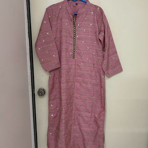 Pink Embroidered Art Silk Kurta