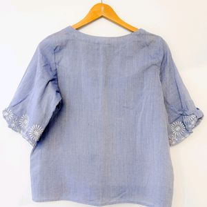 Chambray Blue Denim-like Embroidered Boho Top