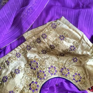 Party Wear Purple Saree With Blouse,