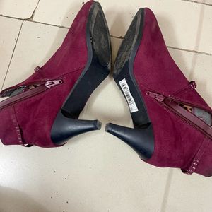 Maroon Pointed Heels Boots WIth Zip