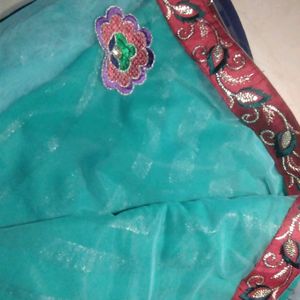 Half-georgette, Half-net. Festive Saree