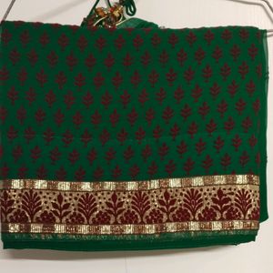 Classic Green And Red Saree