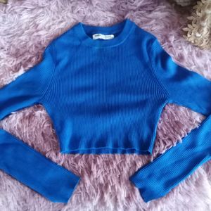 Blue Long Sleeve Crop Top