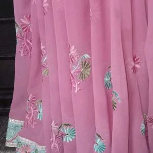 Pink Saree With Stiched Blowse